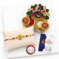 OM Multicolor Rakhi for Brother & Bhaiya with Peacock Shape Pooja | Pack of 5