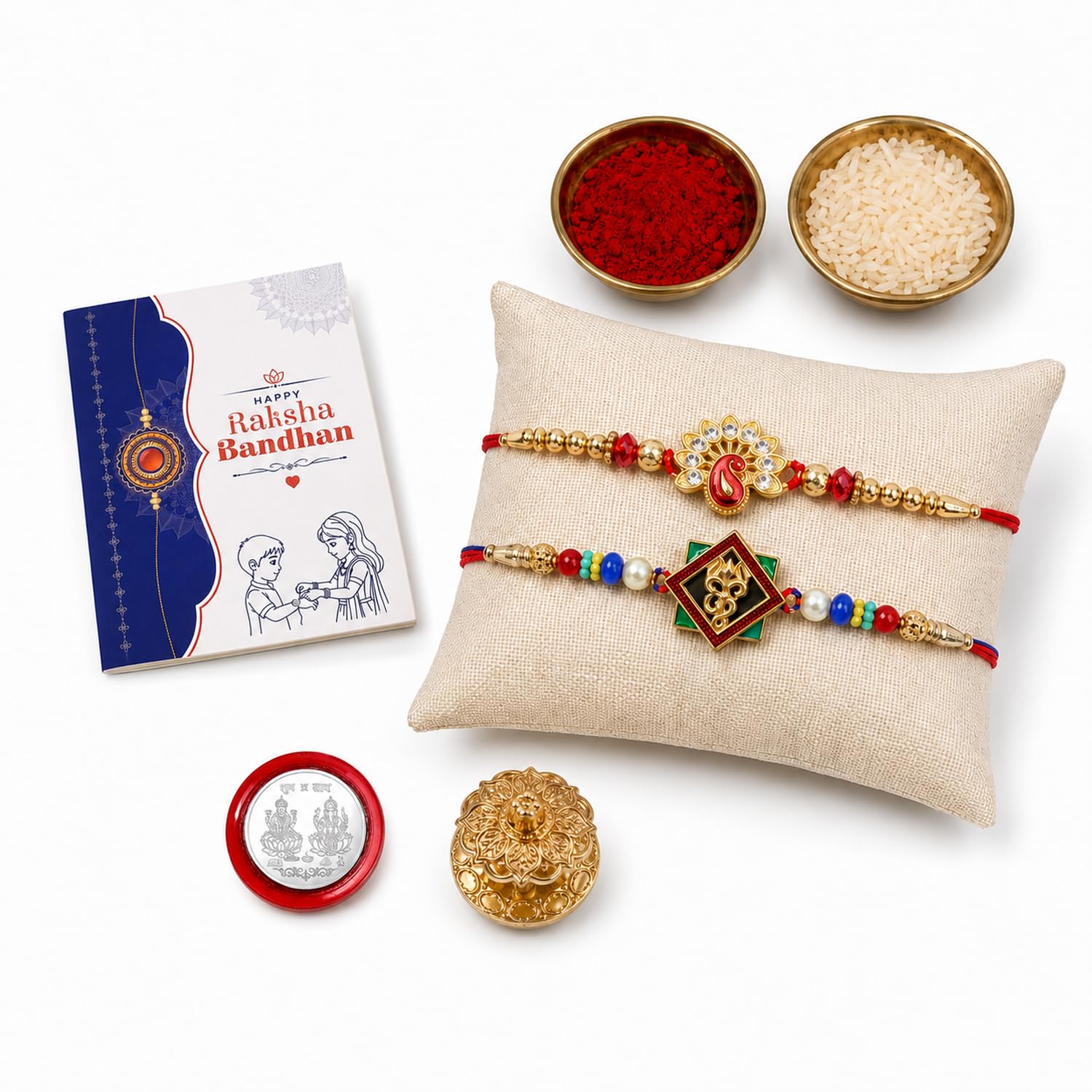 Peacock, Ganesh Multicolor Rakhi for Brother & Bhaiya with Golden | Pack of 6