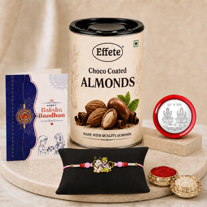 Krishna Rakhi for Brother with Choco Almonds 96gm, Roli Tikka & Card | Pack of 5