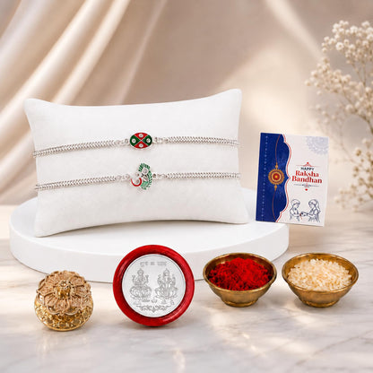 OM Multicolor Rakhi for Brother & Bhaiya with Golden Pooja Kankavati | Pack of 6