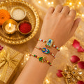 Designer Stylish Multicolor Feather Rakhi for Brother with Roli Tikka, Pack of 6