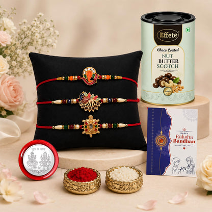 Multicolor Rakhi for Brother with Chocolate 96gm - Raksha Bandhan Gift, Pack of 7
