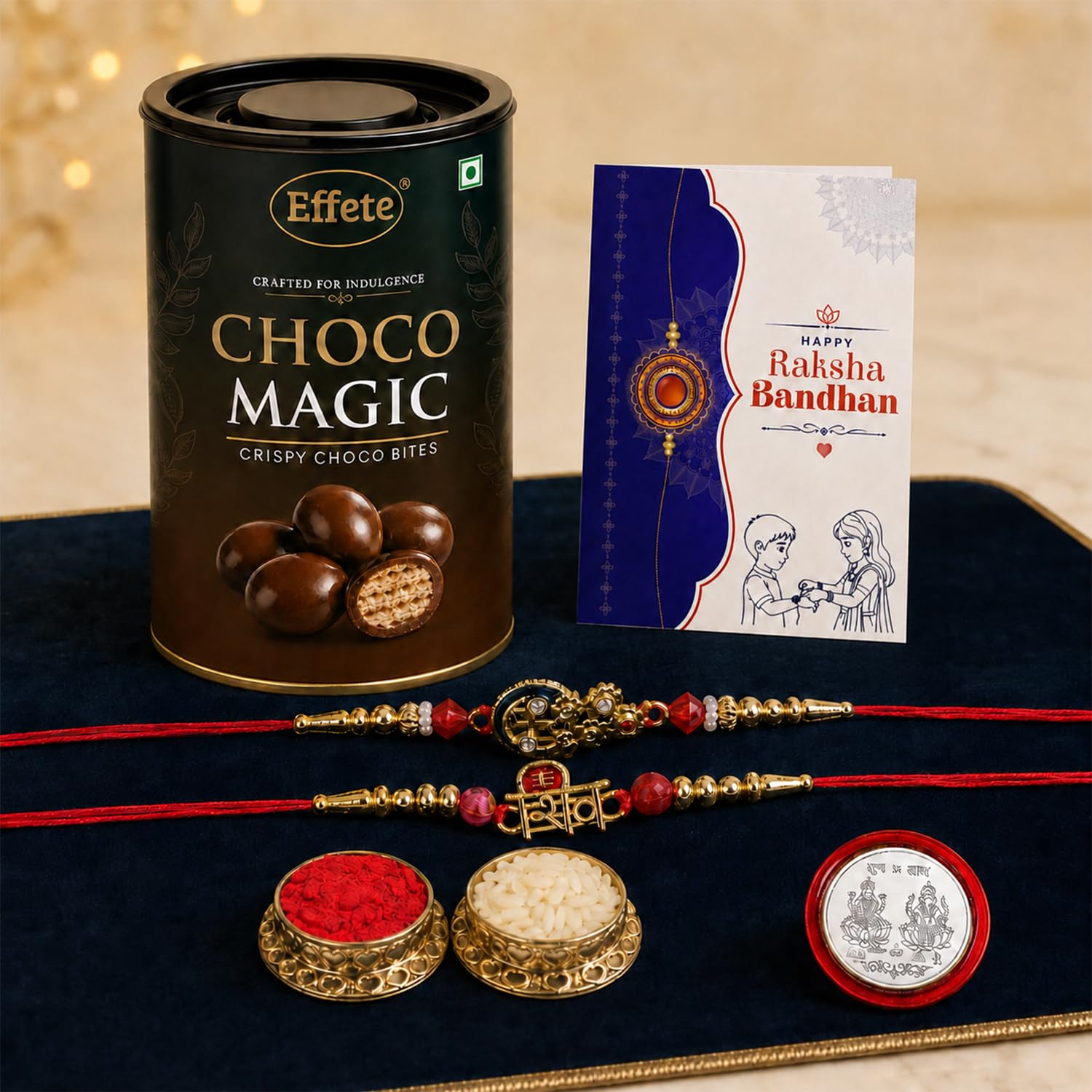 Floral Charm Rakhi for Brother with Chocolate Magic 96gm, Coin & Card, Pack of 6