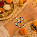 Designer Handcrafted Multicolor Rakhi for Brother with Roli Tikka, Pack of 3