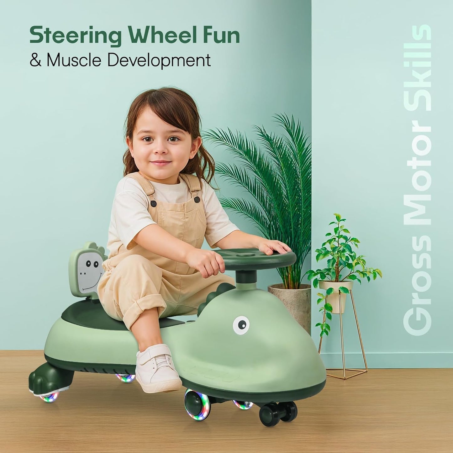 Kids Dinosaur Swing Car Ride On Toy with Music and Steering Wheel (1 Pc)