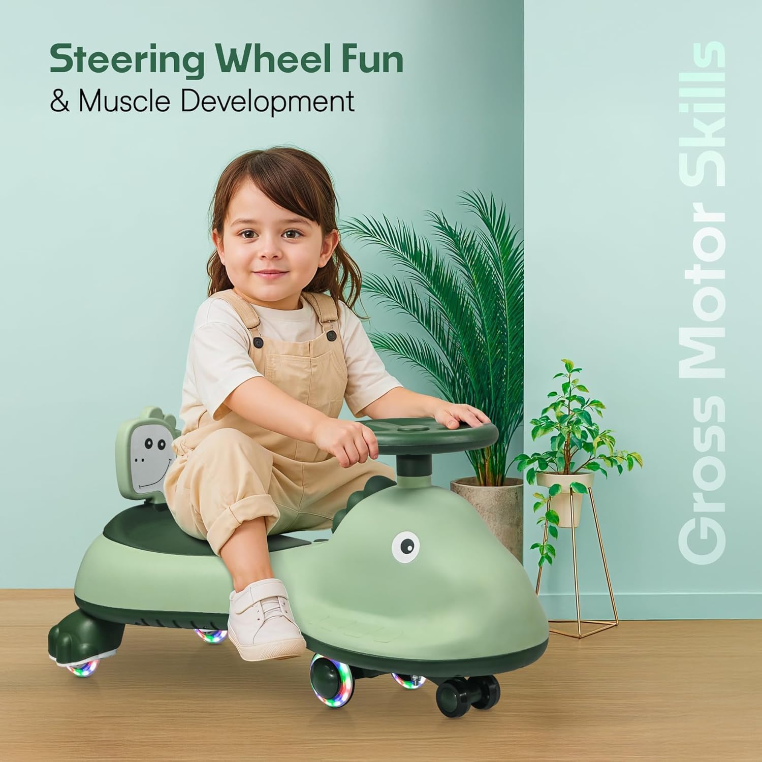 Kids Dinosaur Swing Car Ride On Toy with Music and Steering Wheel (1 Pc)