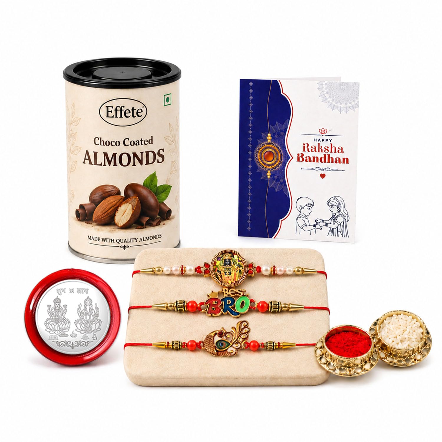 Rakhi for Brother with Chocolate Almonds 96gm - Rakshabandhan Gift Set, Pack of 7