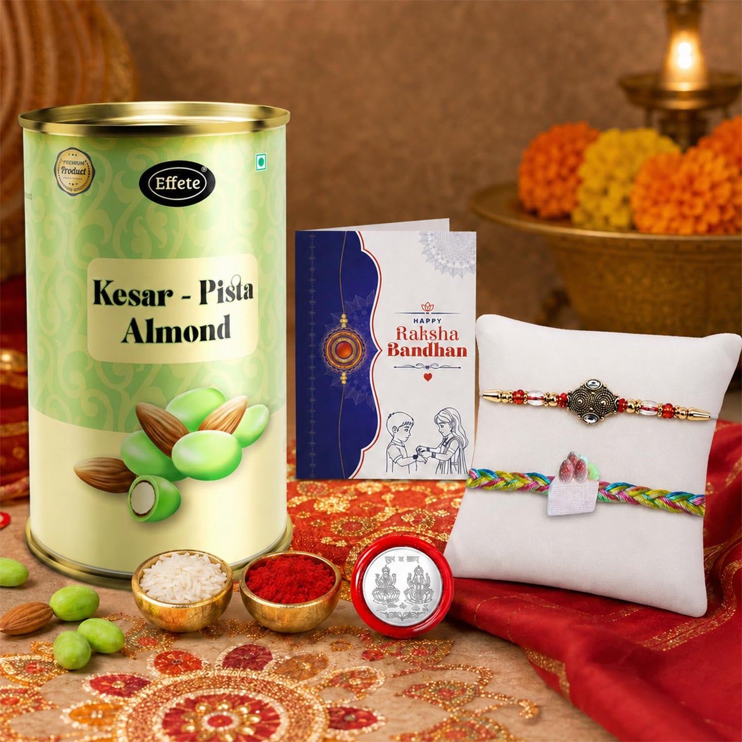Brother Happiness Rakhi for Brother with Kesar-Pista Almond 96gm, Pack of 6