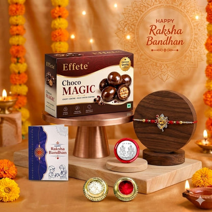Ganesh Rakhi for Brother with Chocolate Magic 96gm, Roli Tikka & Card, Pack of 5