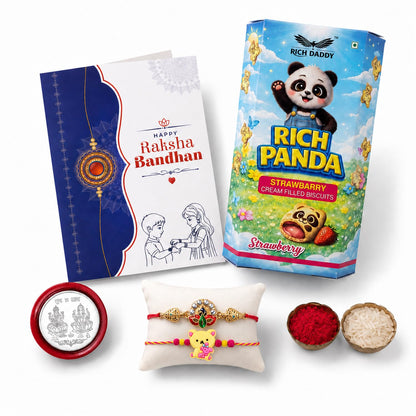 Kids Rakhi for Brother with Strawberry Biscuit 60gm, Coin & Card | Pack of 6