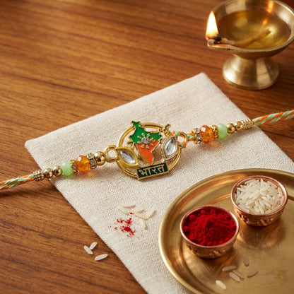 Krishna Motif Rakhi for Brother with Butter Scotch 32gm, Coin & Card, Pack of 6