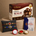 Swastika Rakhi for Brother with Choco Magic 96gm, Roli Tikka & Card | Pack of 6