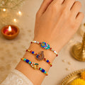 Designer Elegant Rakhi for Brother with Roli Tikka & Card, Pack of 6 | Premium