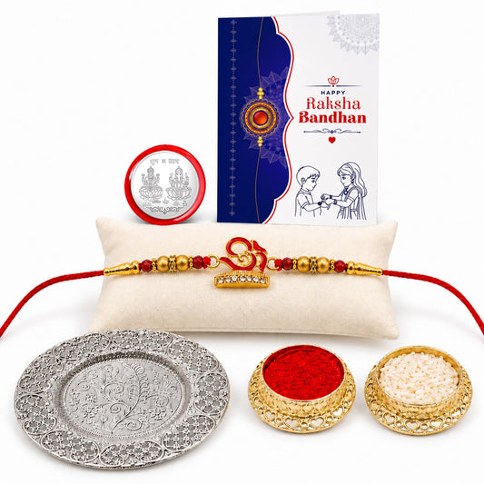 OM Multicolor Rakhi for Brother & Bhaiya with Pooja Thali - Raksha | Pack of 5