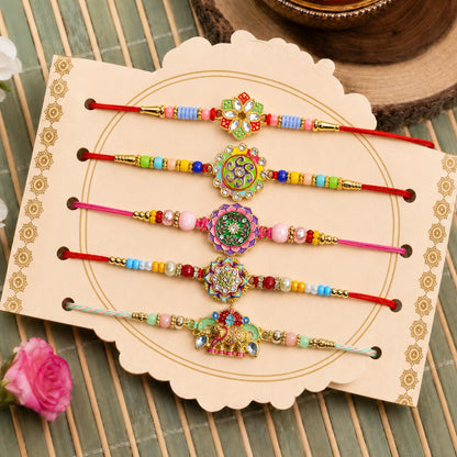 Stylish Attractive Rakhi for Brother with Roli Tikka & Greeting Card, Pack of 8