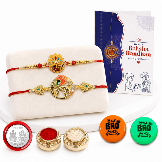 Multicolor Shree, Peacock Rakhi Combo with Multicolour Decorative | Pack of 7