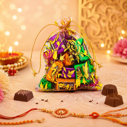 Floral Rakhi for Brother with Assorted Treats 10pcs, Roli Tikka & Card, Pack of 5