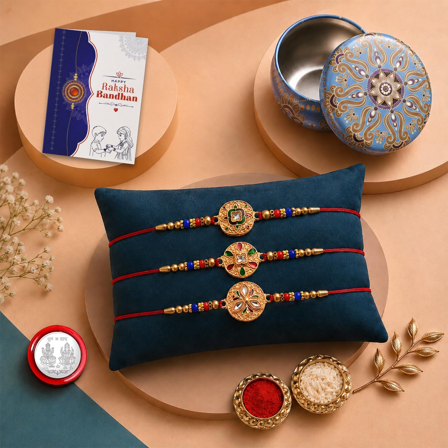Designer Multicolor Square & Round Rakhi for Brother Bhaiya Bhai | Pack of 7