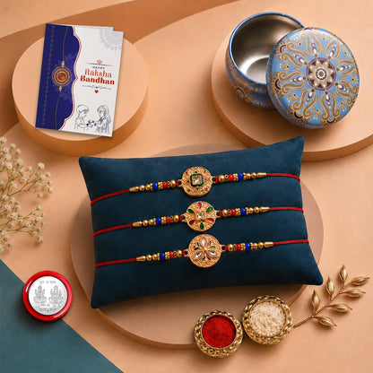 Designer Multicolor Square & Round Rakhi for Brother Bhaiya Bhai | Pack of 7