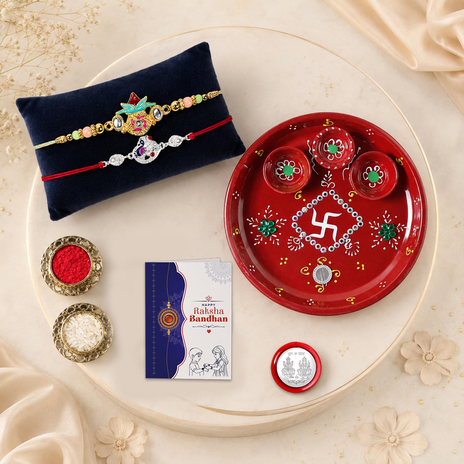 Designer Elegant Multicolor Kalash & Peacock Rakhi for Brother Bhaiya | Pack of 6