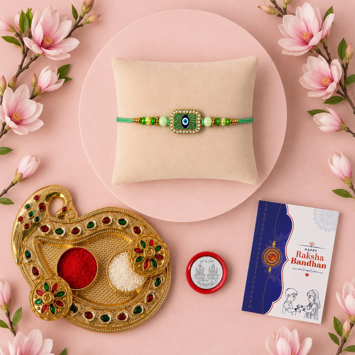 Evil Eye Multicolor Rakhi for Brother & Bhaiya with Art Design Pooja | Pack of 5
