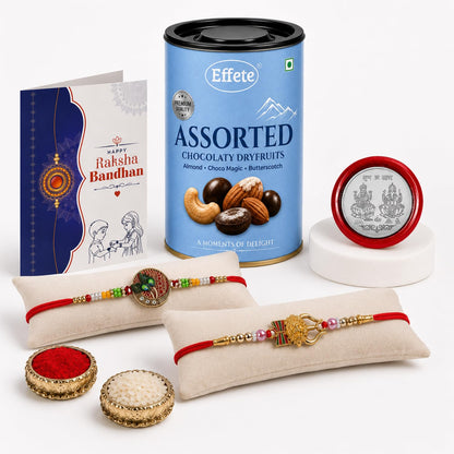 Peacock Rakhi for Brother with Choco Dryfruits 96gm, Coin & Card | Pack of 6