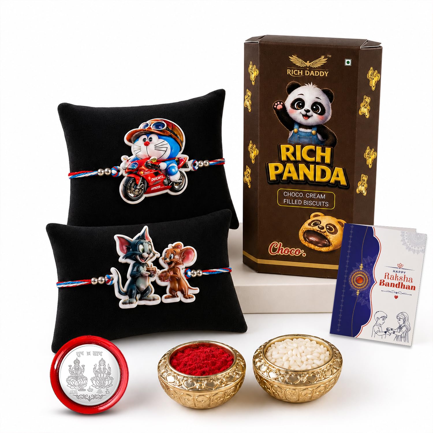 Kids Cat Mouse with Rakhi for Brother with Choco Cream Biscuit 60gm, Pack of 6