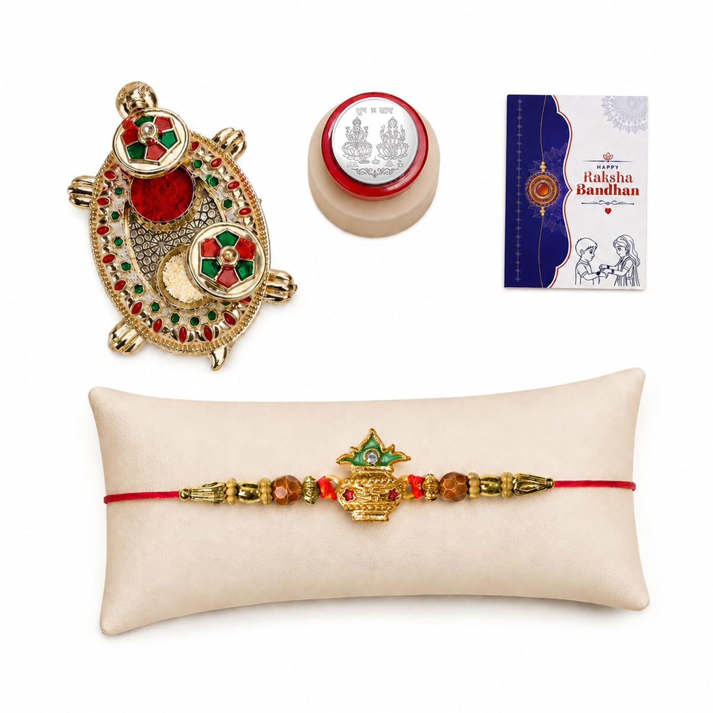 Kalash Multicolor Rakhi for Brother & Bhaiya with Turtle shape Pooja | Pack of 5