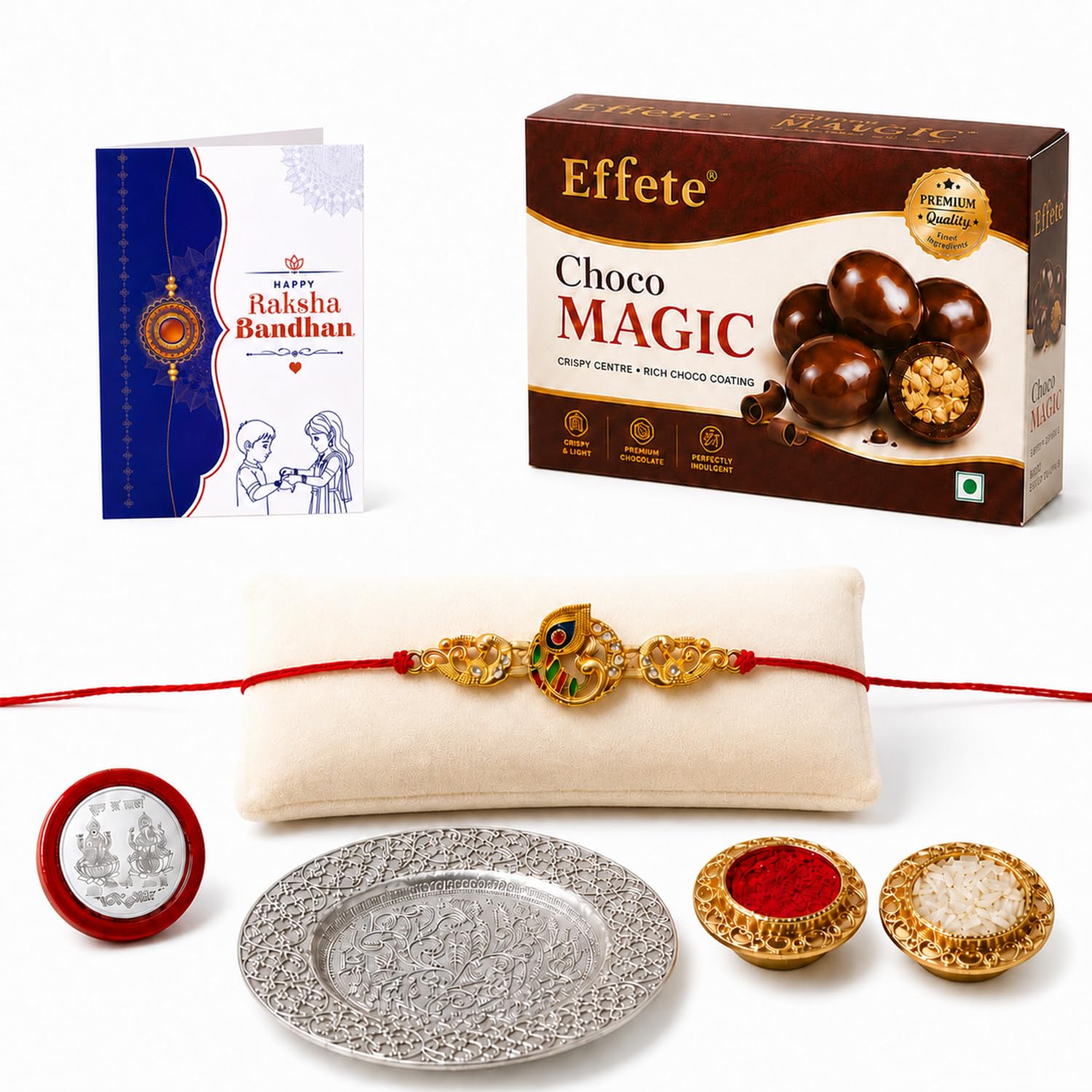 Peacock Multicolor Rakhi for Brother & Bhaiya with Chocolate Magic | Pack of 5