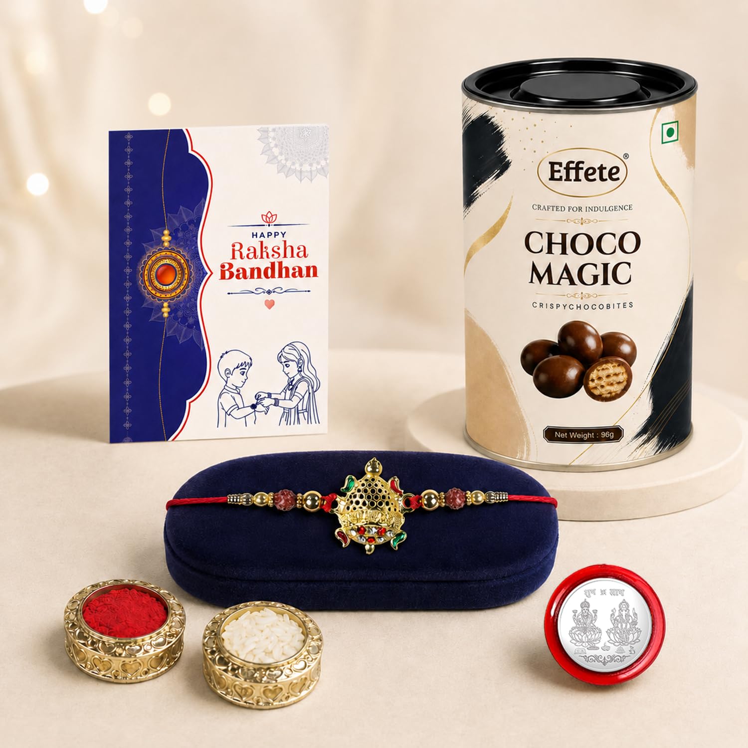 Turtle Rakhi for Brother with Choco Magic 96gm, Coin & Card, Pack of 5 | Trendy
