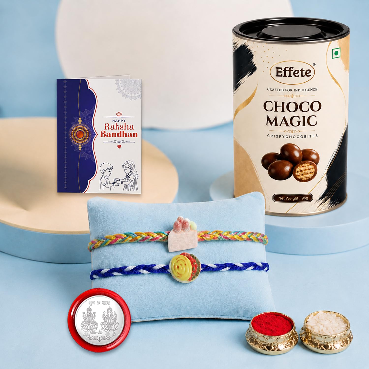 Cake Slice Rakhi for Brother with Choco Magic 96gm, Roli Tikka & Card, Pack of 6