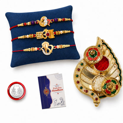 OM Damru, OM Ganesha Multicolor Rakhi for Brother & Bhaiya with Leaf | Pack of 7
