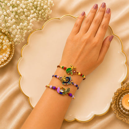Designer Exquisite Multicolor Rakhi for Brother with Roli Tikka & Card, Pack of 6
