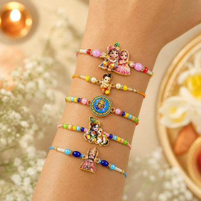 Elegant Delightful Rakhi for Brother with Roli Tikka & Greeting Card, Pack of 8