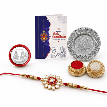 Flower Multicolor Rakhi for Brother & Bhaiya with Pooja Thali | Pack of 5