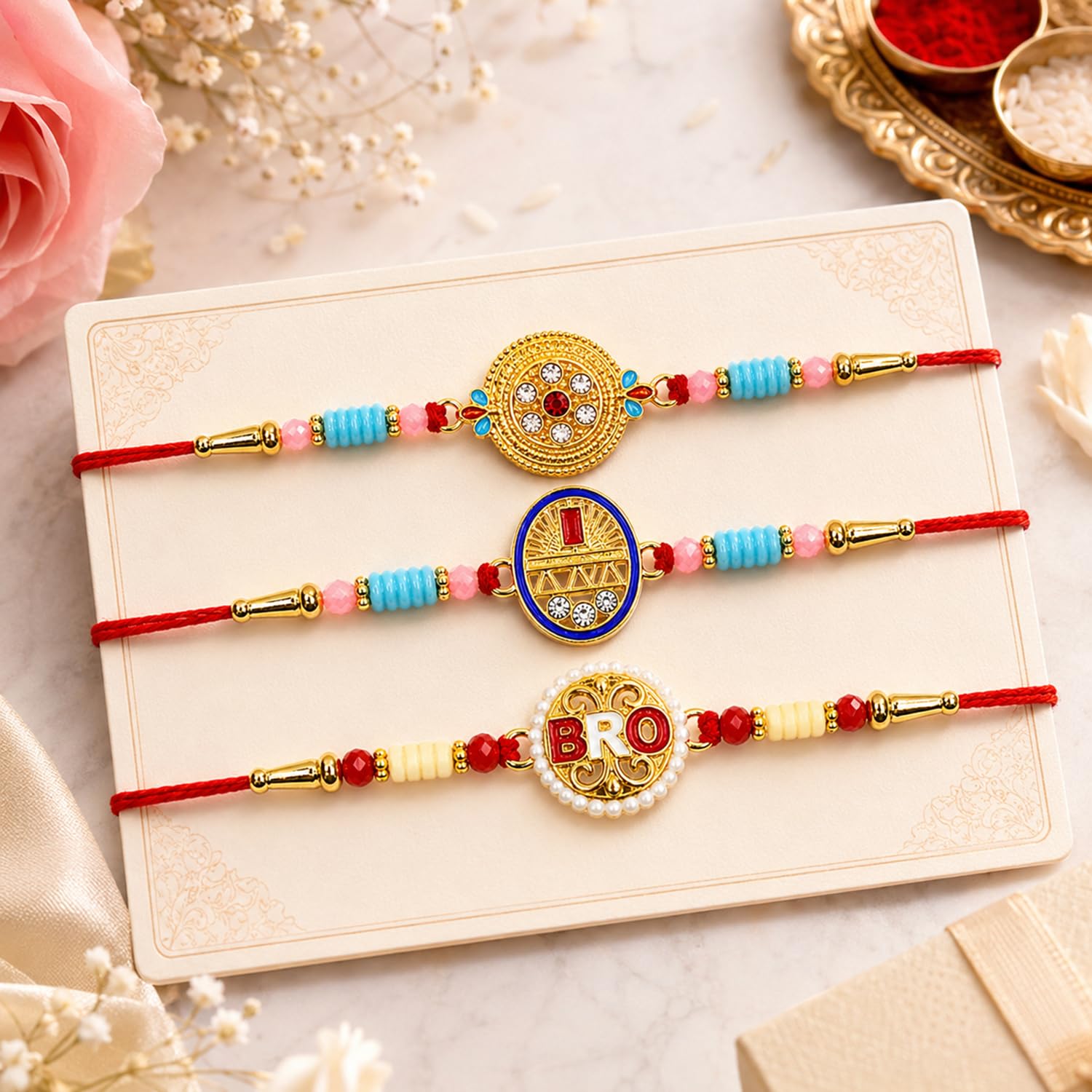 Rakhi for Brother with Kesar-Pista 96gm - Raksha Bandhan Gift Set, Pack of 7