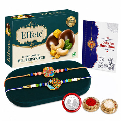 Peacock Rakhi Combo - Raksha Bandhan Gift with Choco Butterscotch 32gm, Pack of 6