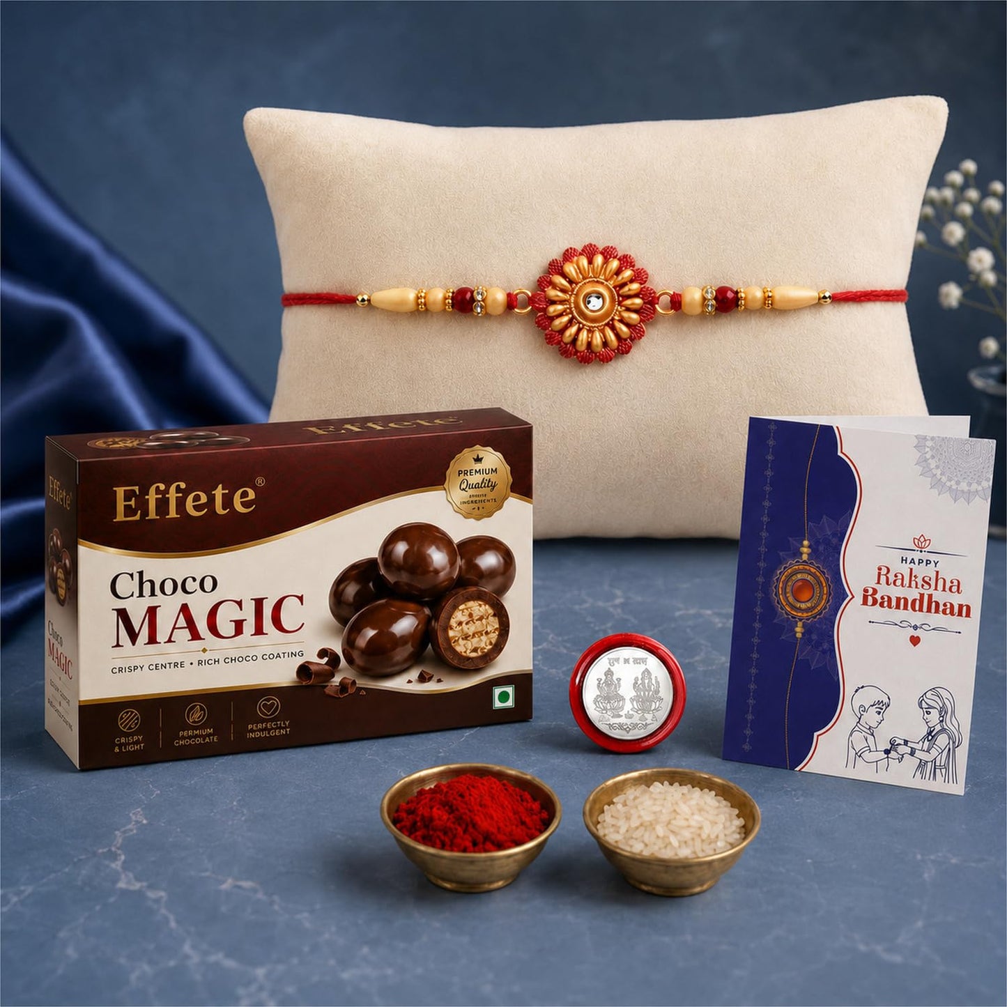 Round Rakhi for Brother with Chocolate 96gm - Raksha Bandhan Gift Set, Pack of 5