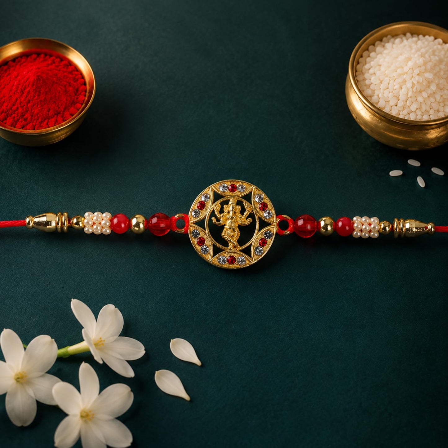 Standing Ganesha Rakhi for Brother with Choco Magic 96gm, Coin & Card, Pack of 5