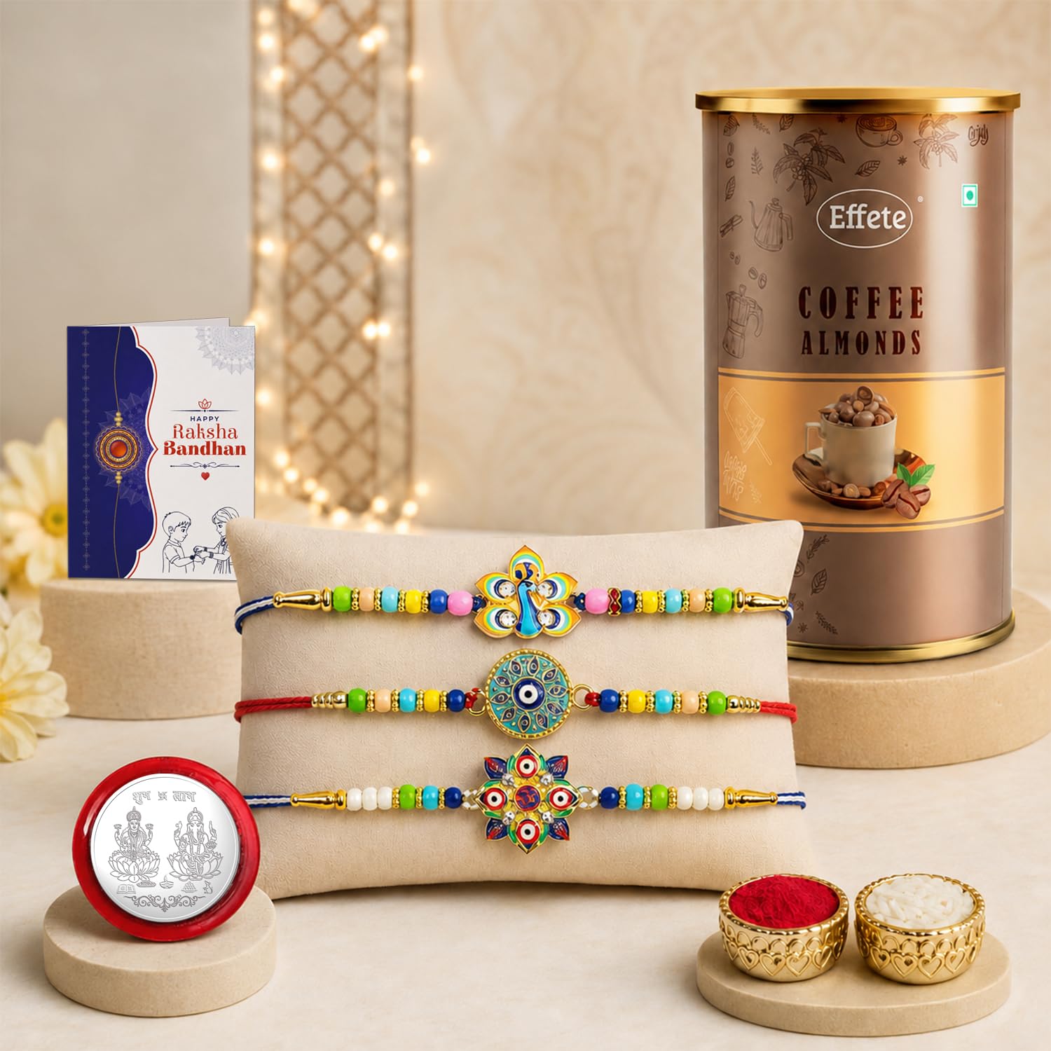 Rakhi for Brother with Coffee Almond 96gm - Raksha Bandhan Gift Set, Pack of 7