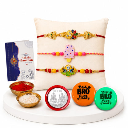 Multicolor Rakhi Combo with Peacock,Kundan,Ice Charm Rakhi | Pack of 8