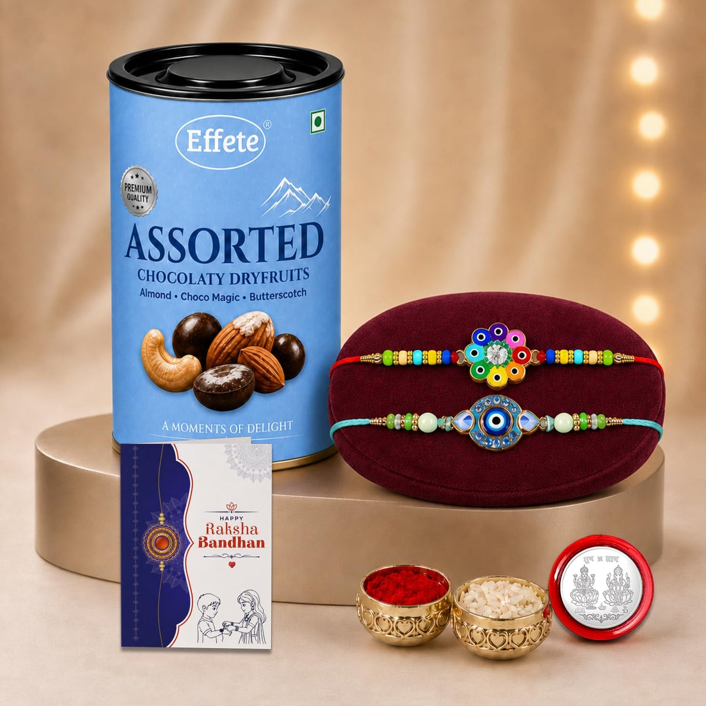 Flower, Evil Eye Rakhi Combo - Raksha Bandhan Gift with Assorted Choco 96gm, Pack of 6