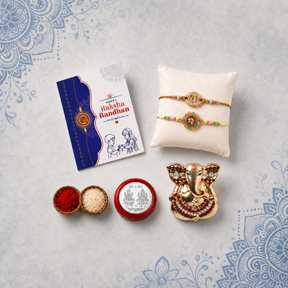Rakhi for Brother – Raksha Bandhan Gift Combo with Om & Flower Rakhi, Ganesh