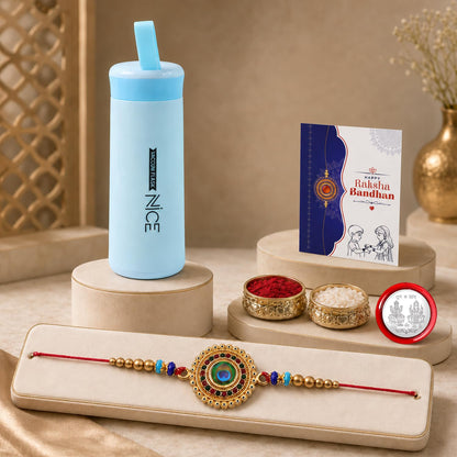 Round Rakhi for Brother with Water Bottle - Raksha Bandhan Gift Set, Pack of 5
