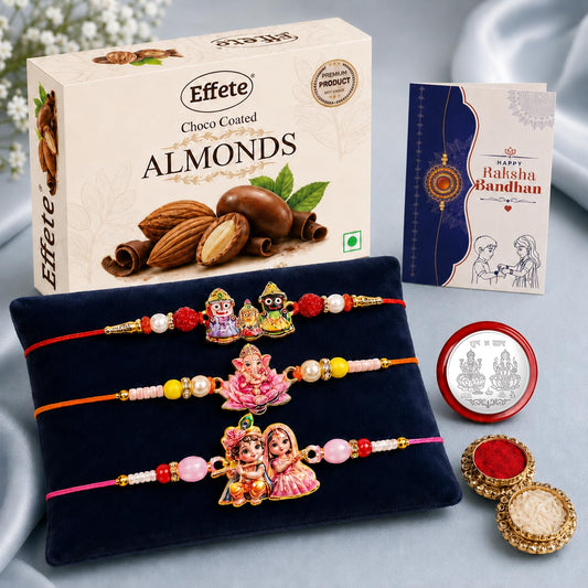 Ganesha Rakhi Combo - Raksha Bandhan Gift with Choco Almonds 32gm, Pack of 7 | Rakhi Gift