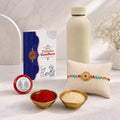 Kundan Rakhi Gift Combo with SS Water Bottle 500ml, Pack of 5