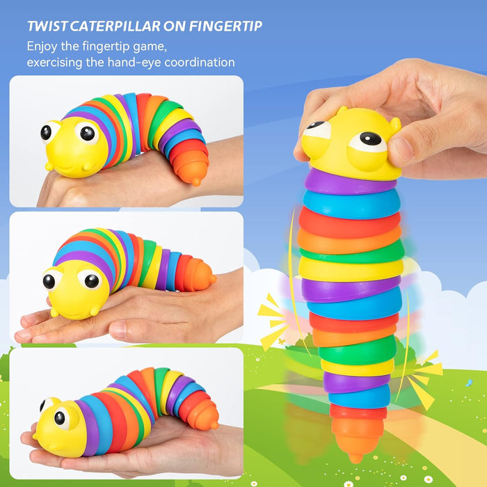 3D Rainbow Color Plastic Slug Fidget Toys, Stress Relieving Toy, Sensory Slug Toy for Boys and Girls, Finger slug Toy, for Autistic, Caterpillar Fidget Toys Stress Relief Gifts for Toddlers Kids Adults  (1 Pc)