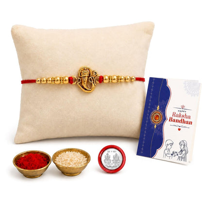 Krishna Beads Rakhi for Brother with Tilak Set, Pooja Coin & Card, Rakhi Set (V2)
