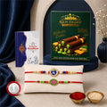 Rakhi Gift Combo – Evil Eye Om Multicolor with Sweets (Pack of 6)