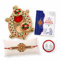 Flower Multicolor Rakhi for Brother & Bhaiya with Turtle shape Pooja | Pack of 5
